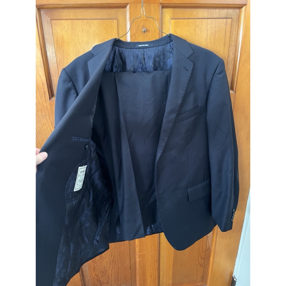 Jos A Bank Mens‎ Suit 43R Navy Blue Two Button 100% Wool Blazer Pants Set Custom